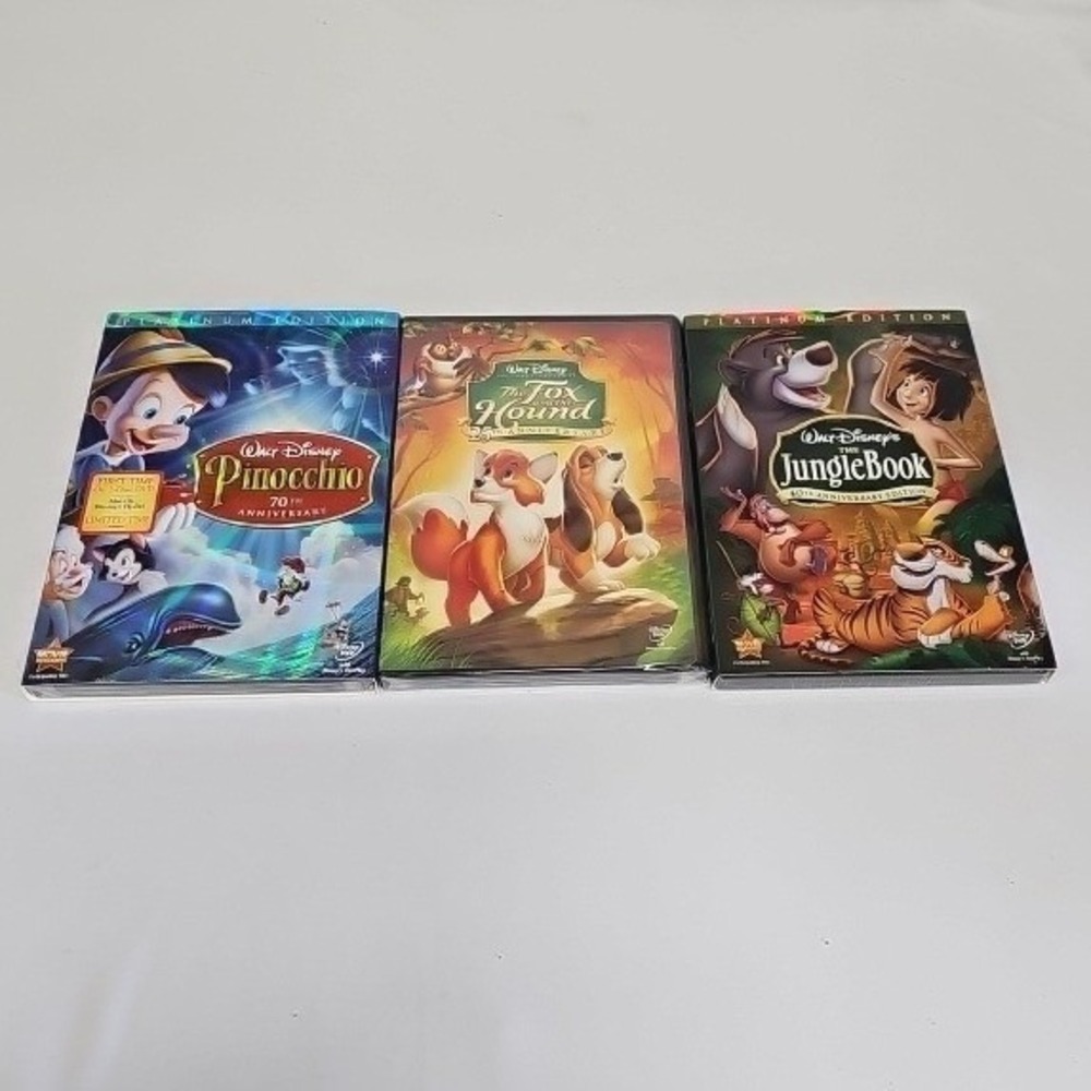 Disney‎ DVD Lot Jungle Book Platinum Pinocchio Platinum Fox and the Hound NEW